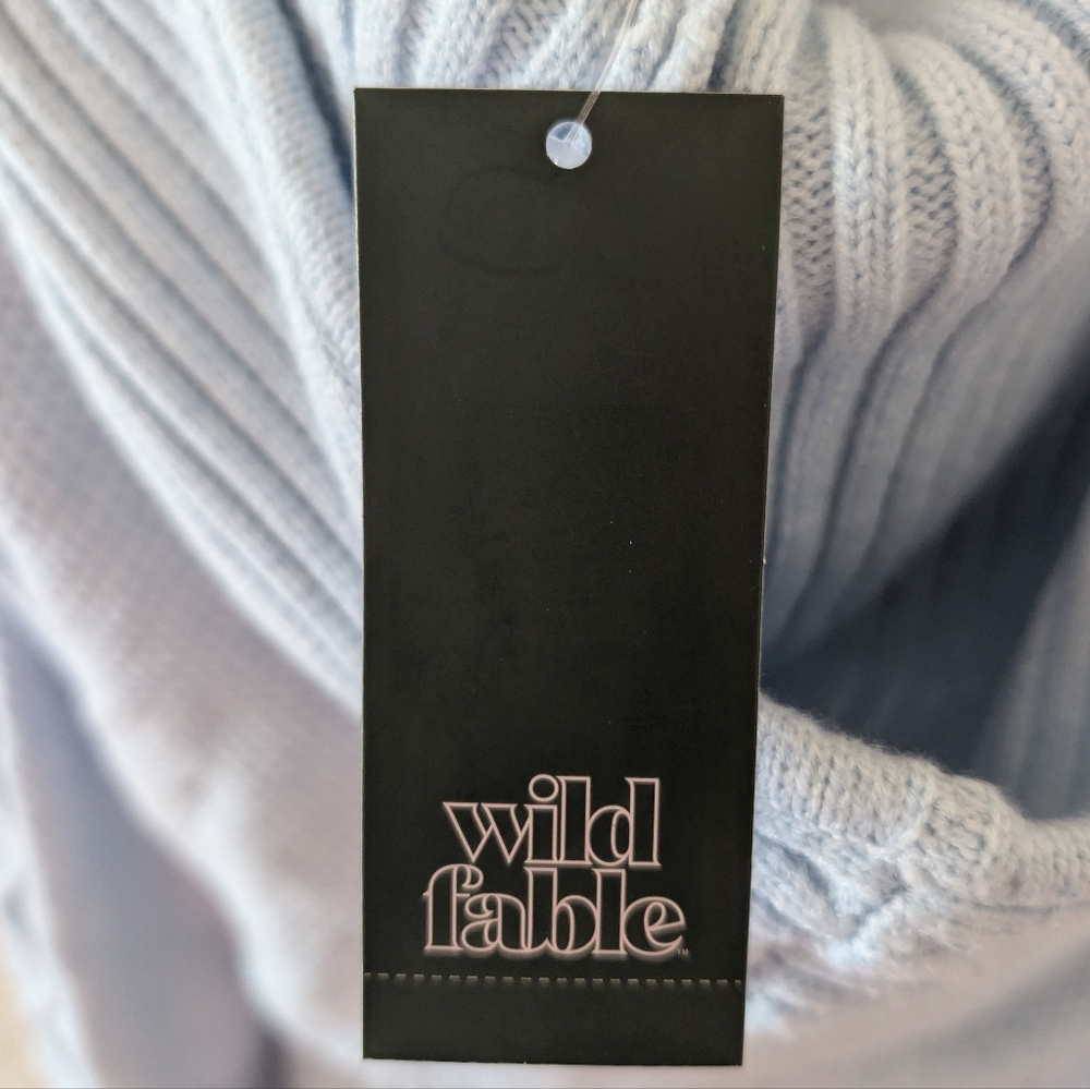 NWT Wild Fable Light Blue Cable Knit Zip-Up Hooded Sweater Medium Baby Blue - Picture 7 of 9